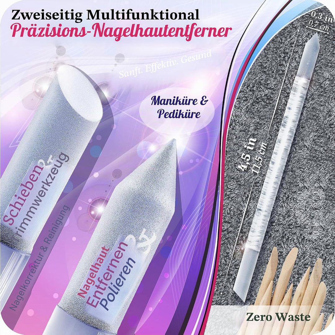 Echtes Tschechisches Glasnagelfeilen Set – Hornhautentferner Fussraspel, Nagelhautschieber, Beidseit