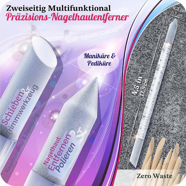 Echtes Tschechisches Glasnagelfeilen Set – Hornhautentferner Fussraspel, Nagelhautschieber, Beidseit