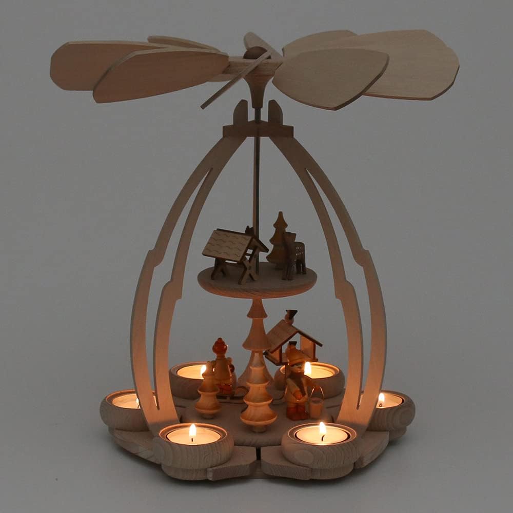 Dekohelden24 Hochwertige Tischpyramide, Motiv: Vogelfütterung, höhe ca. 35 cm, Vogelfütterung