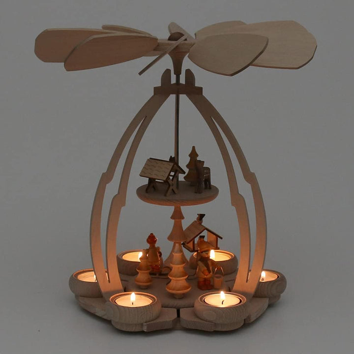 Dekohelden24 Hochwertige Tischpyramide, Motiv: Vogelfütterung, höhe ca. 35 cm, Vogelfütterung