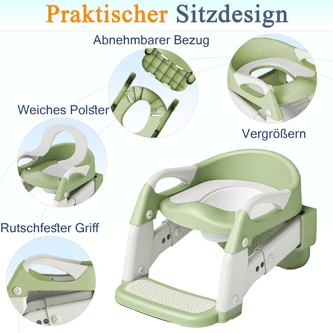 3 IN 1 Toilettensitz Kinder, Toilettenleiter für Kinder mit Verstellbar Treppe, Spritz und Rutschfes