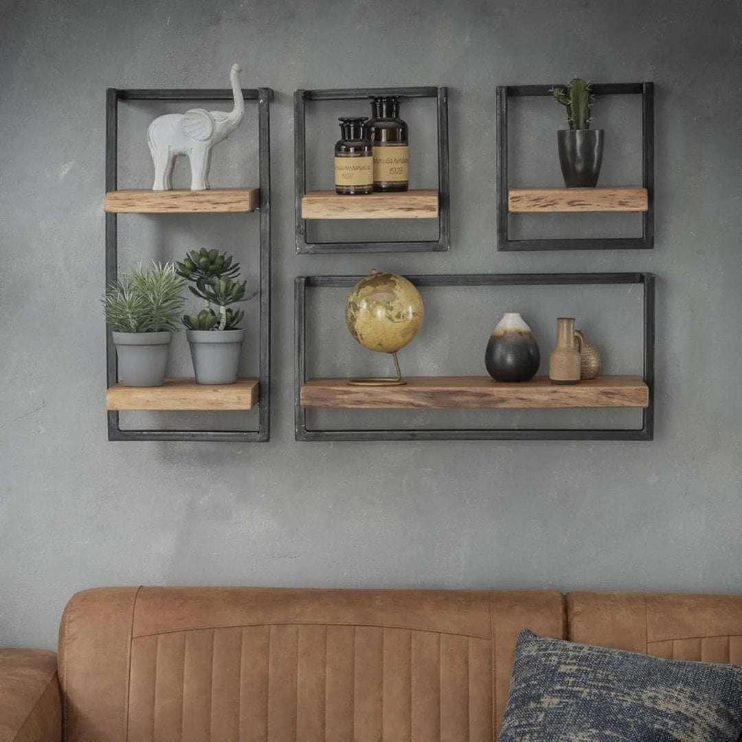 Ringo-Living Vintage Wandregal Holz mit Metall, Deko Holzregal Industrial Regal, Tv Wandregal hängen