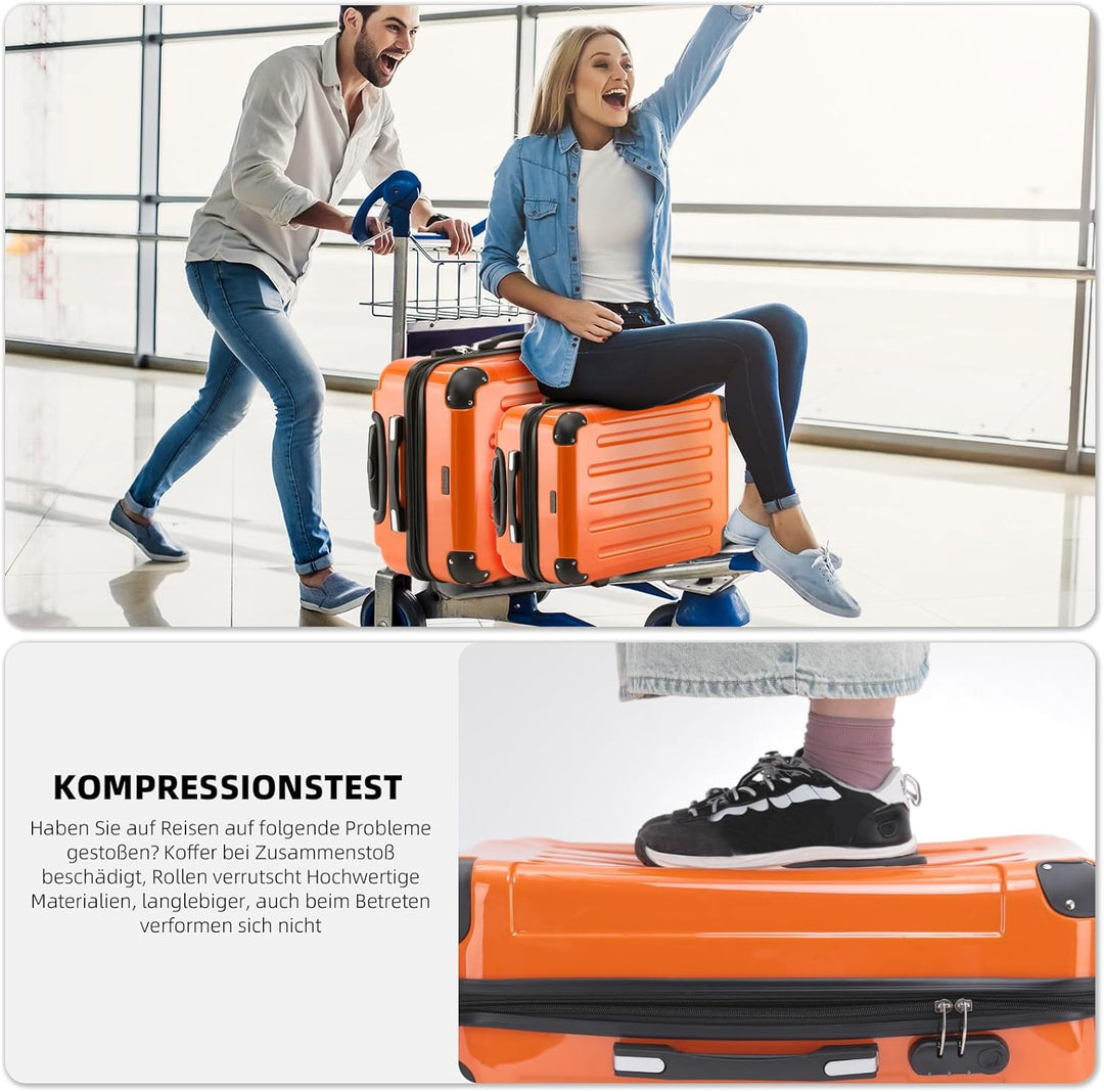 BEIBYE Hartschalen Koffer Trolley Rollkoffer Reisekoffer 4 Zwillingsrollen Polycabonat (Orangen, Kof