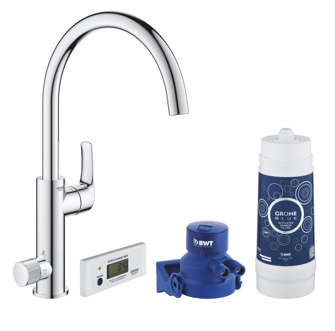 GROHE Blue Pure Eurosmart - Starter Kit (C-Auslauf, Schwenkbereich 150°, Aktivkohlefilter für perfek