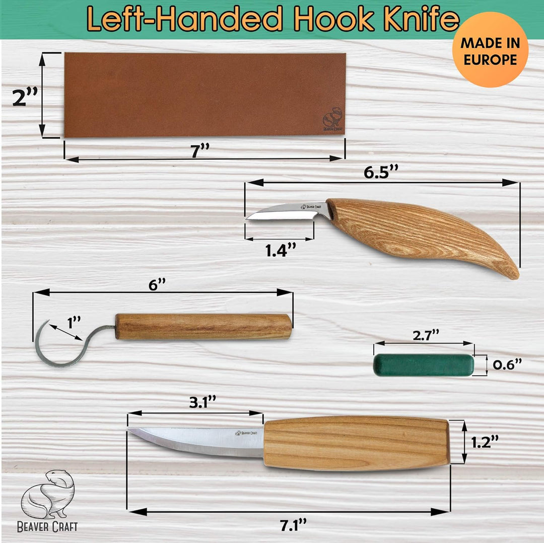 BeaverCraft S13L Holzschnitzerei Werkzeuge Set für Löffelschnitzen 3 Messer in Werkzeugsrolle Abzieh