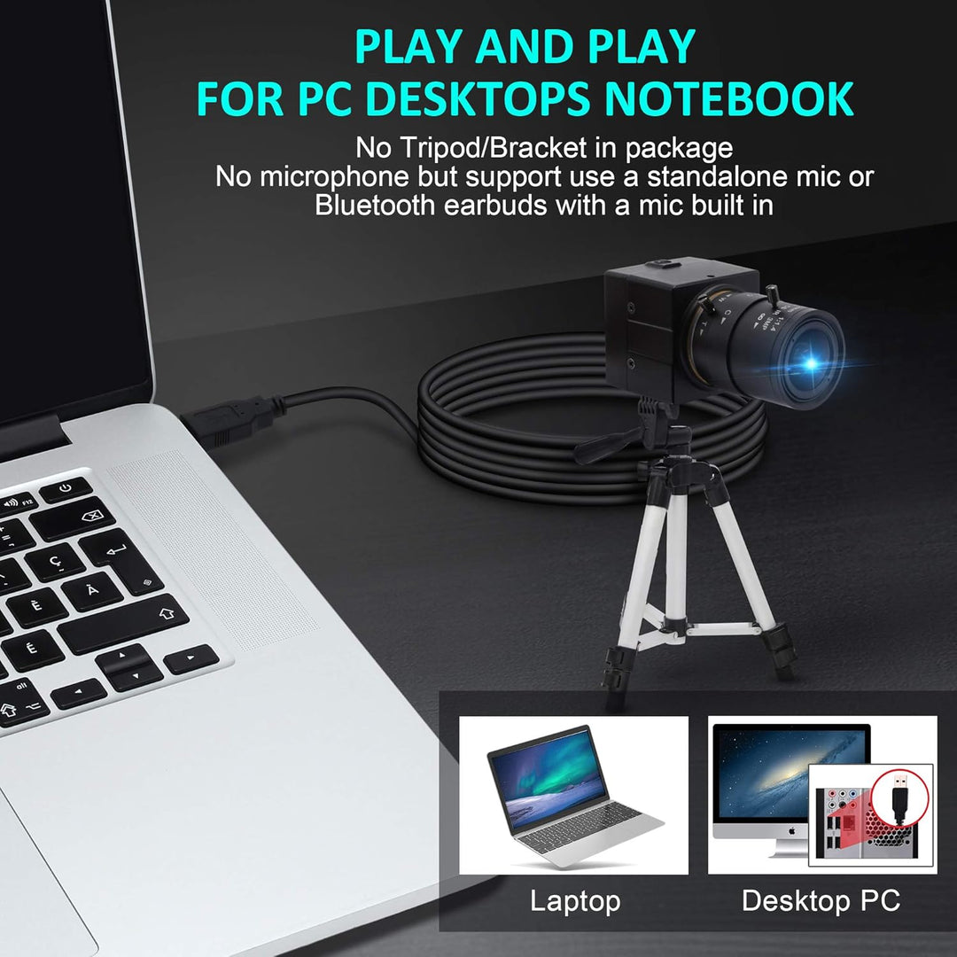 ELP 4K Webcam 30fps,Ultra HD USB Zoom Kamera mit 2.8-12mm Weitwinkel Objektiv,Mini Web Kamera für PC