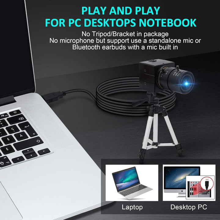ELP 4K Webcam 30fps,Ultra HD USB Zoom Kamera mit 2.8-12mm Weitwinkel Objektiv,Mini Web Kamera für PC