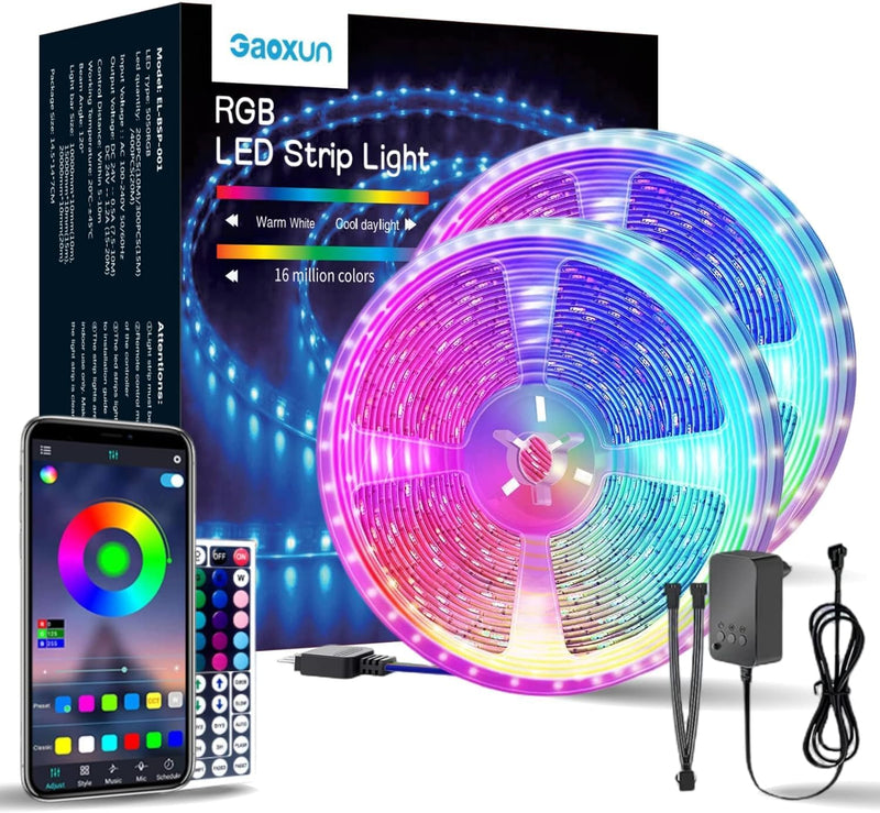 Gaoxun LED Strip 20M, RGB LED Streifen, Farbwechsel LED Band mit IR Fernbedienung, App-steuerung, Mu