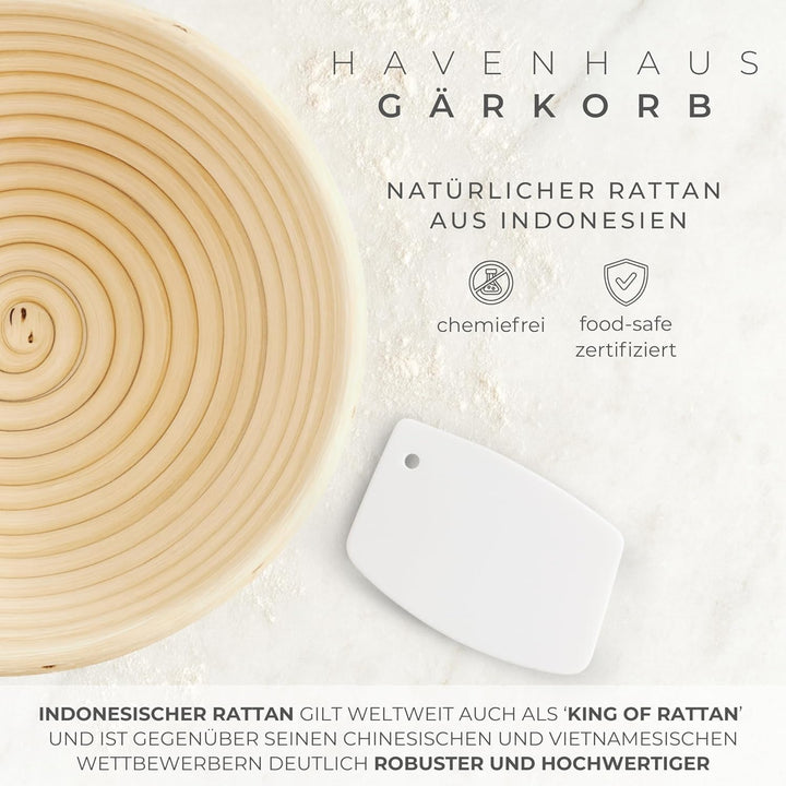 Gärkörbchen 2er Set oval & rund | Rattan Gärungskorb oval & rund für 1kg Teig mit praktischem Zubehö