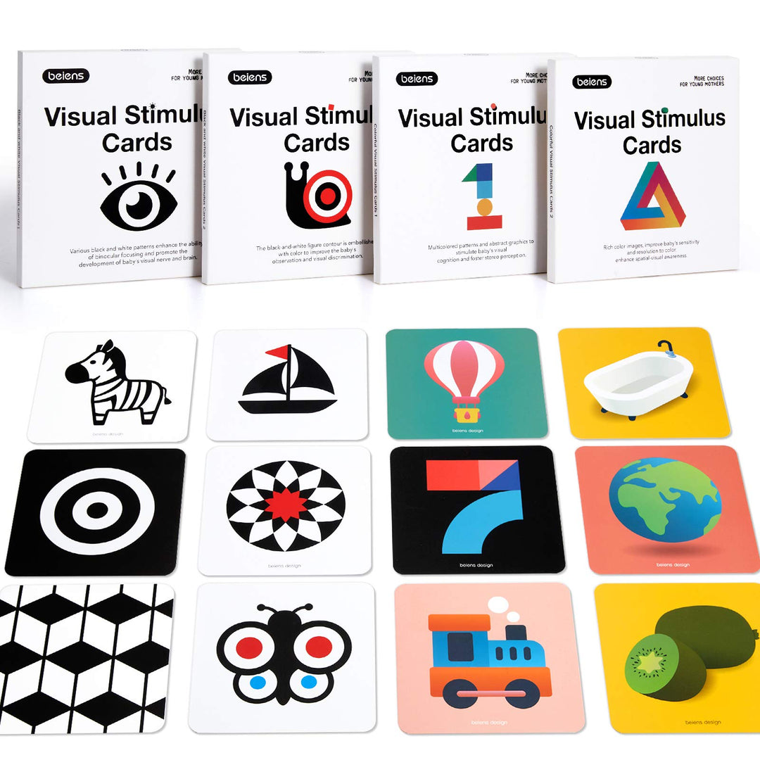 beiens High Contrast Baby Flashcard, 80 PCs 160 Seiten Schwarz Weiss Bunte Visuelle Stimulation Lern