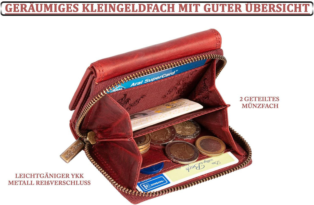 MATADOR® CHIQUITO Echt Leder Klein Geldbörse Damen Mini Geldbeutel Herren TüV geprüfter RFID & NFC S
