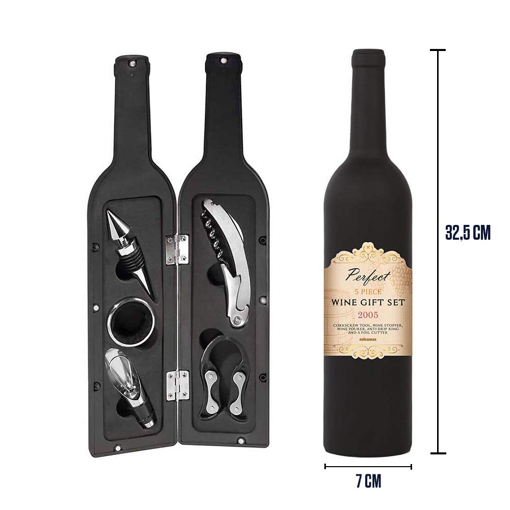MikaMax Geschenkset für Wein Glas Schwarz Grande – All-in-One Weingeschenkset, Korkenzieher, Weinver