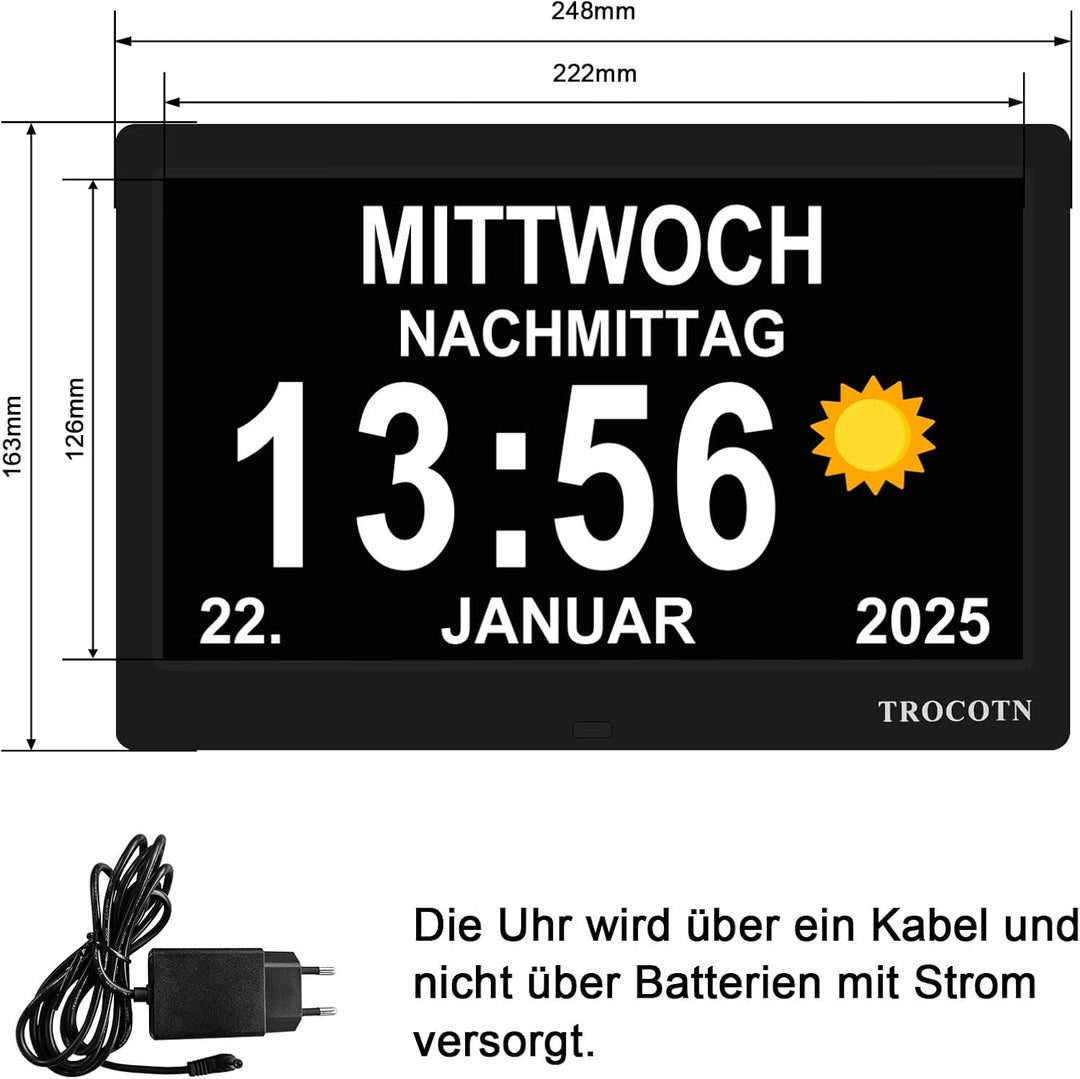 TROCOTN 10 Zoll Digitale Uhr Tagesuhr Grosses Display Wecker Wanduhr (schwarz) 10 Zoll Schwarz, 10 Z