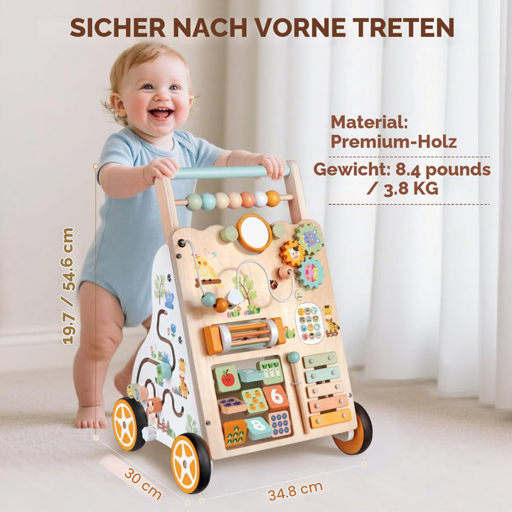 Lauflernwagen aus Holz für Mädchen und Jungen, Montessori-Aktivitätszentrum für Babys, einstellbare