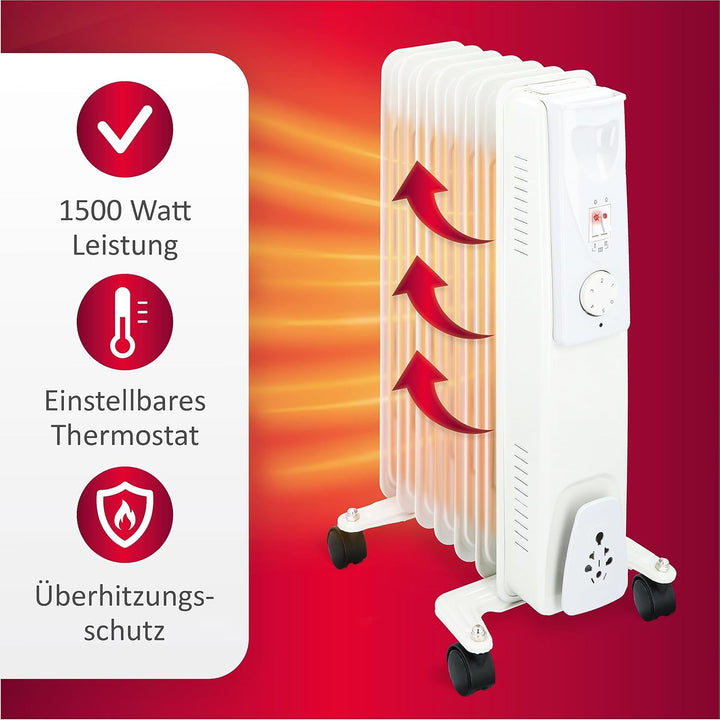 alpina Ölradiator 1500W – Elektro Heizkörper mit Thermostat – Radiator Heizung Elektrisch – Mobiler