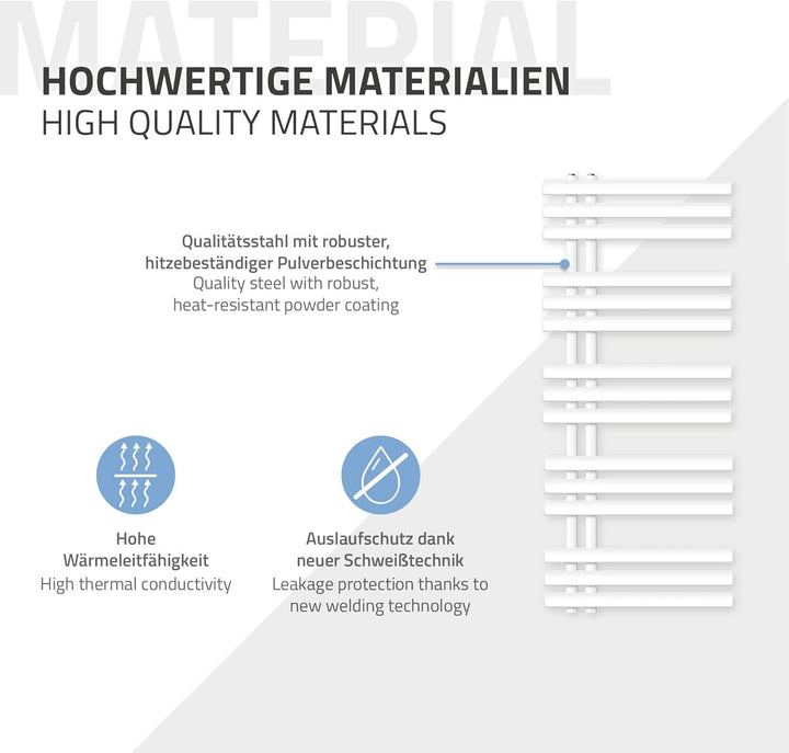 ECD Germany Iron EM Design Badheizkörper Elektrisch 900W - 500 x 1200 mm - Weiss - Heizkörper Handtu