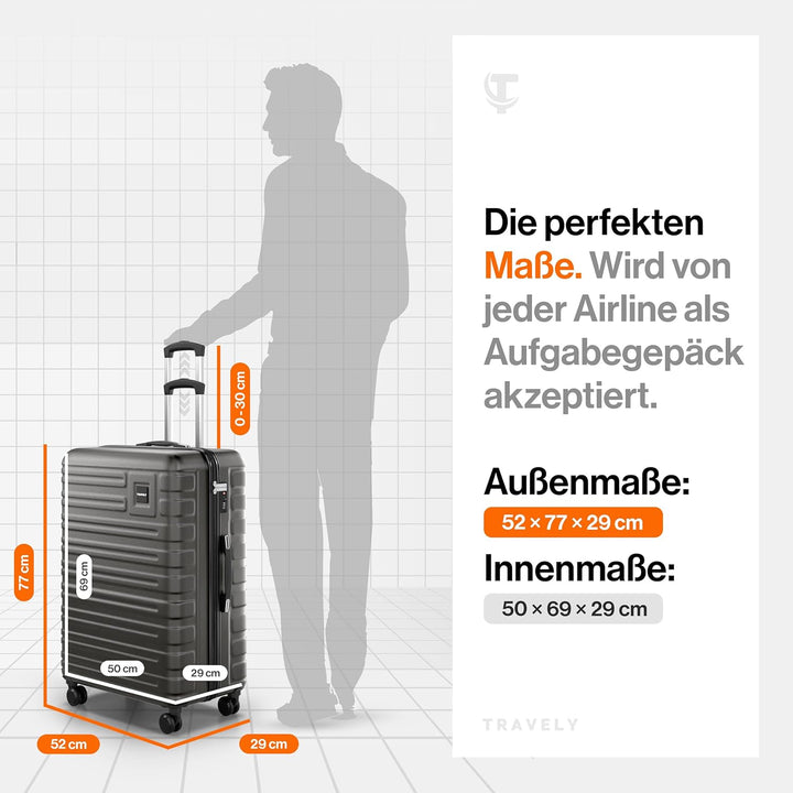 Travely Premium Koffer Gross: 28" Jede Menge Platz mit mehr als 120L Volumen, sehr robuster Hartscha