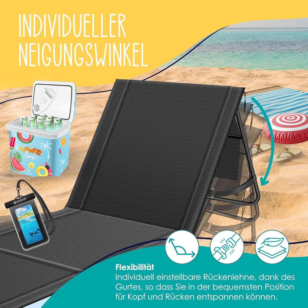 KESSER® 2er Set Strandmatte klappbar mit Verstellbarer Rückenlehne, Tragegurt, wasserdichter Tasche