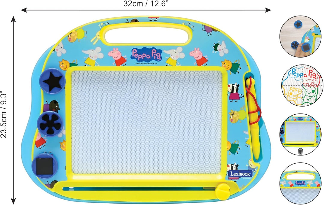 Lexibook, Peppa Pig, Mehrfarbige magische Schiefertafel, 3 Magnetstempel und Stift enthalten, Künstl