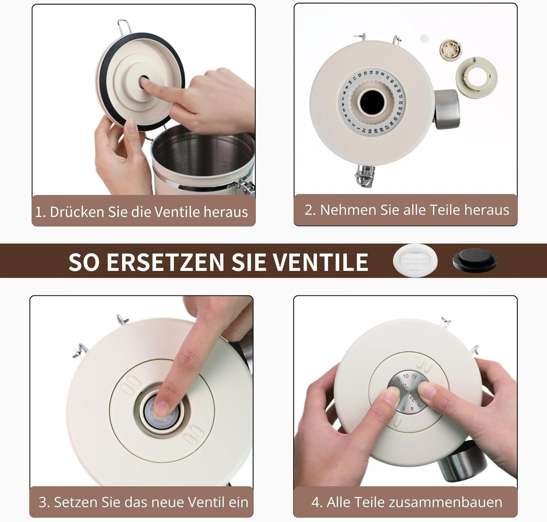 Kaffeedose Luftdicht aus Edelstahl 1800 ml Kaffeebohnen Behälter mit Messlöffel mit Datums Kaffedose