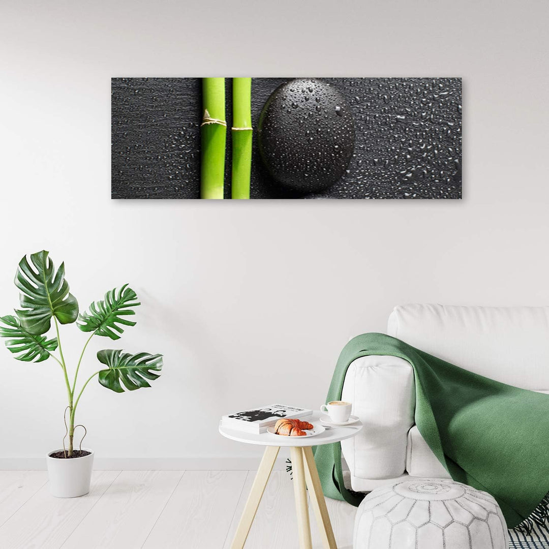 Feeby Bild auf Leinwand Stein Kunstdruck modern Bambus Grau 120x40 cm Leinwandbild 120x40 cm Grau_b,