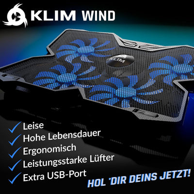KLIM Wind Laptop Kühler - Leistungsstark Wie Kein Anderer – Schneller Kühlvorgang - 4 Lüfter PC Note