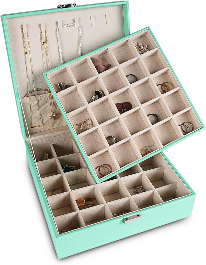 Frebeauty Ohrring-Organizer, klassische Schmuckschatulle mit 50 Fächern, doppellagig, mit 6 Haken fü
