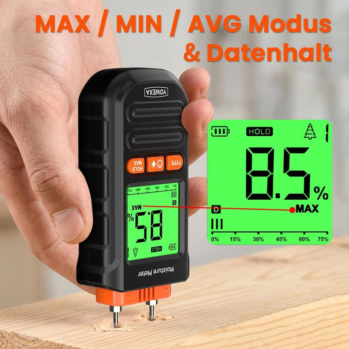 Holz feuchtigkeitsmesser, Moisture Meter mit Stiften und 7 Materialmodi