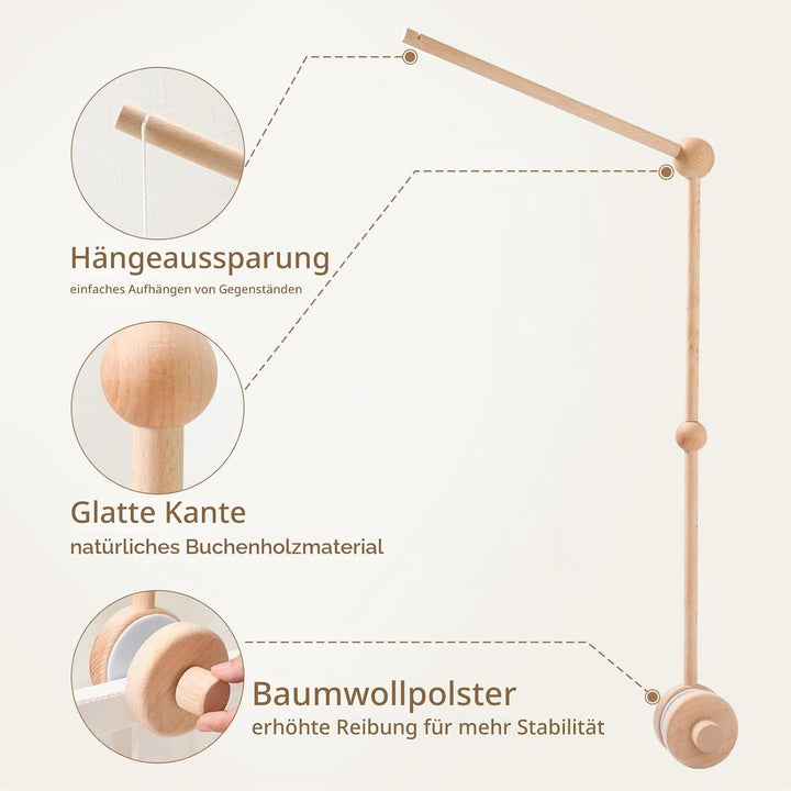 Holz Mobile Halterung für Wickeltisch und Babybett - Dekoration für Babyzimmer mit Aufhängung und Wi