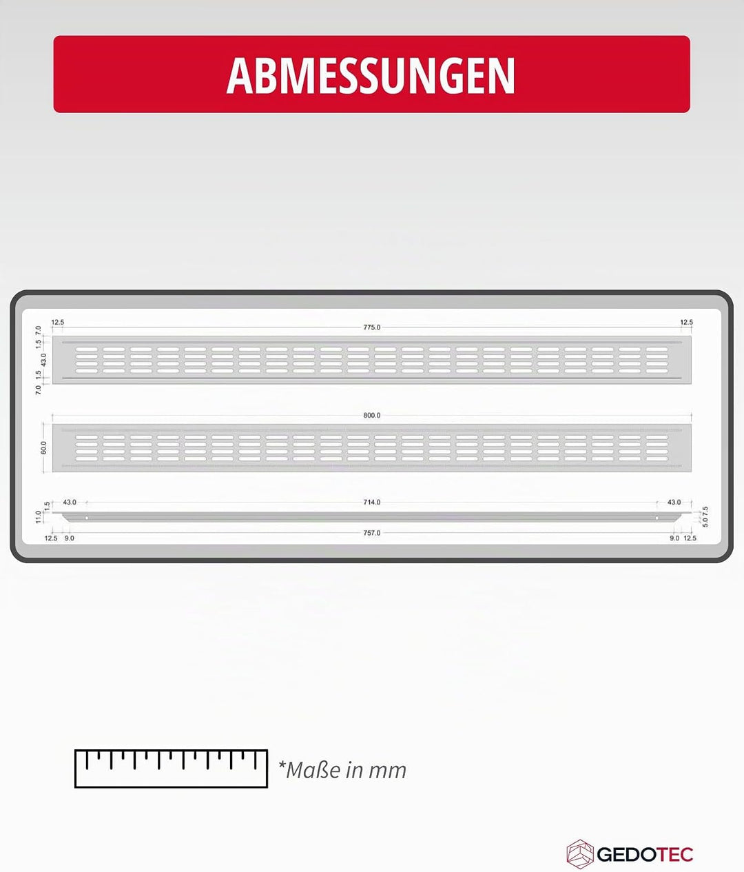 Gedotec Lüftungsgitter rechteckig aus Aluminium - 1 Stück Abluftgitter Edelstahl-finish - Heizungsgi
