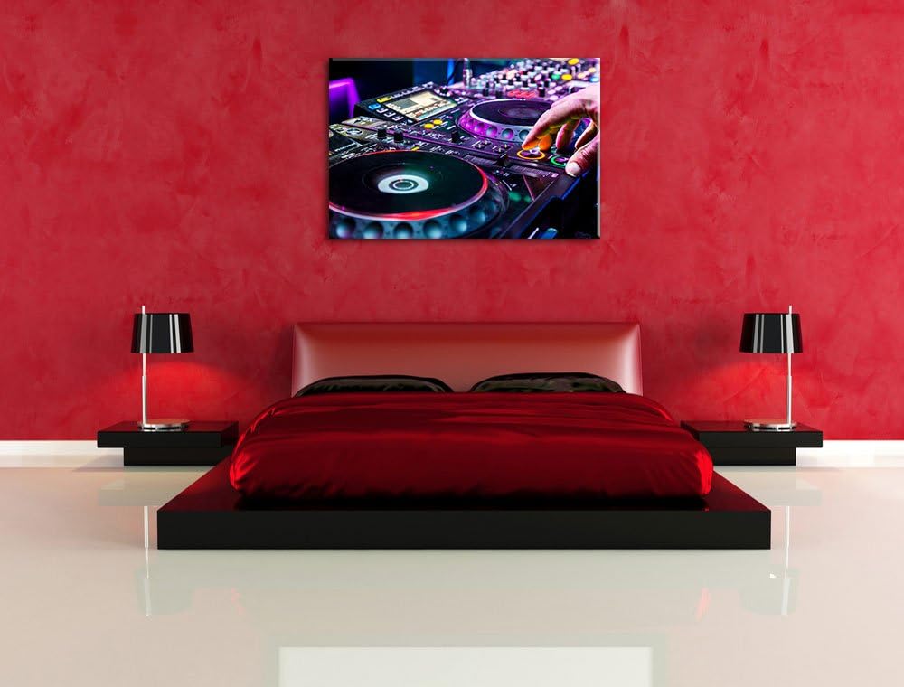 Pixxprint Modern beleuchteter DJ Pult als Leinwandbild/Grösse: 100x70 cm/Wandbild/Kunstdruck/fertig