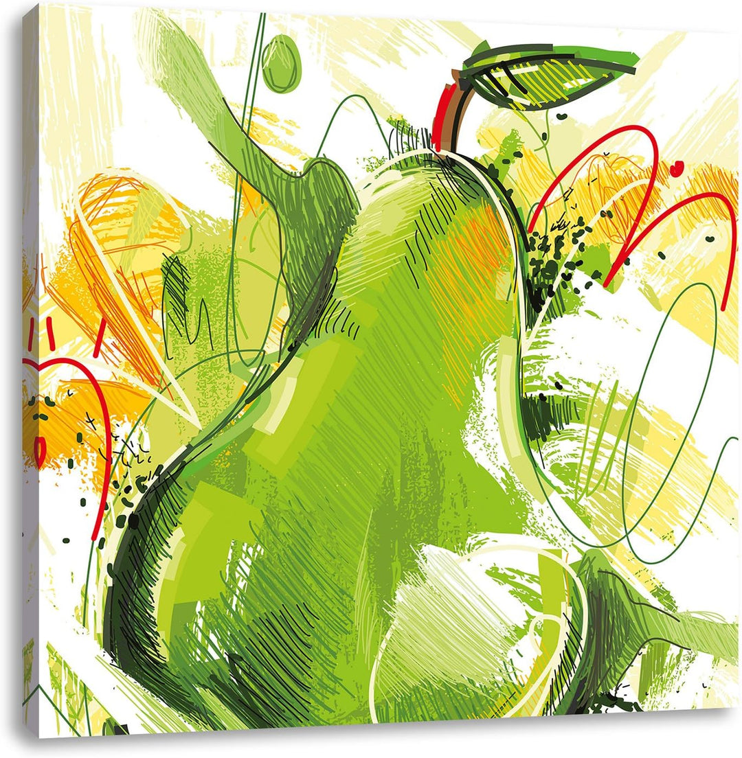 Pixxprint Künstlerisch gezeichnete Birne als Leinwandbild Quadratisch/Grösse: 70x70 / Wandbild/Kunst