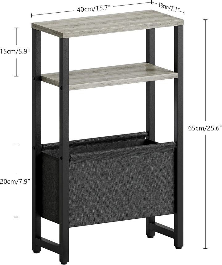 Konsolentisch Schmal 3 Ablagen Schmaler Nachttisch Oak Grey Sideboard Sofatisch mit Stauraum Beistel