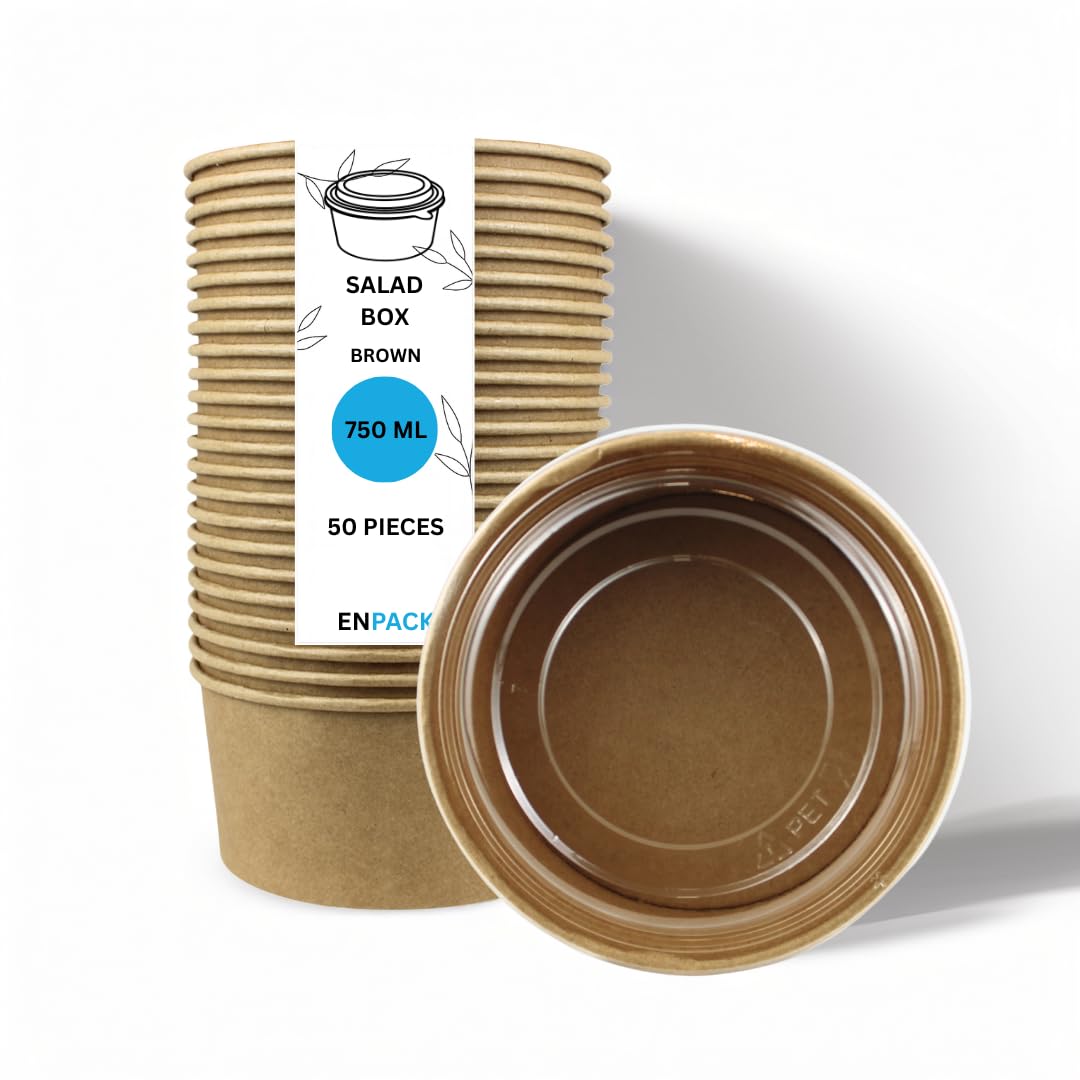 Enpack - 750ml Pappschalen für Lebensmittel aus Kraft Papier mit RPET Deckel 100 Stück - Einweg Papp