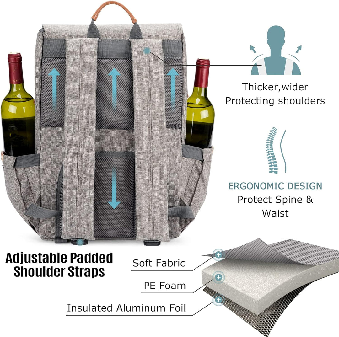 HappyPicnic Isolierter Picknickrucksack mit geräumigem Kühlfach, Flaschenhaltern und grossem wasserd