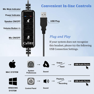 USB Headset mit Mikrofon, Mono PC Headset mit Mikrofonarm und Inline-Steuerung, Noise Cancelling PC