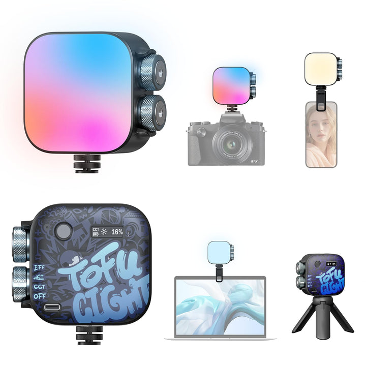 Photoolex Tofu RGB Taschen Mini LED Videoleuchte mit kompakter | CRI96+, Farbtemp 2500K–9900K, 2000m