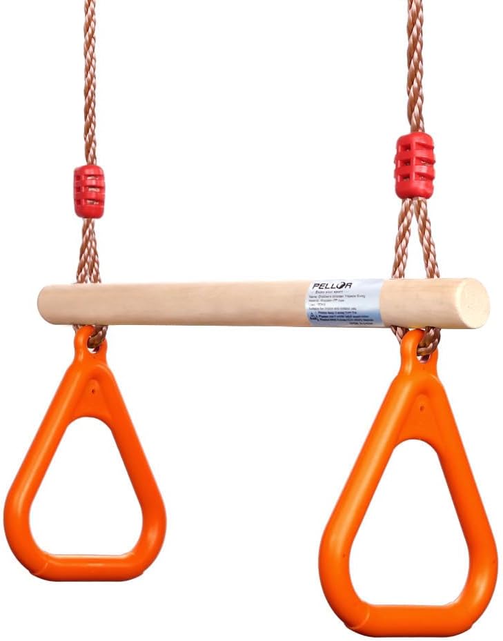 PELLOR Multifunktions Kinderholz Trapeze Schaukel mit Kunststoff Turnringe zum Aufhängen belastbar b