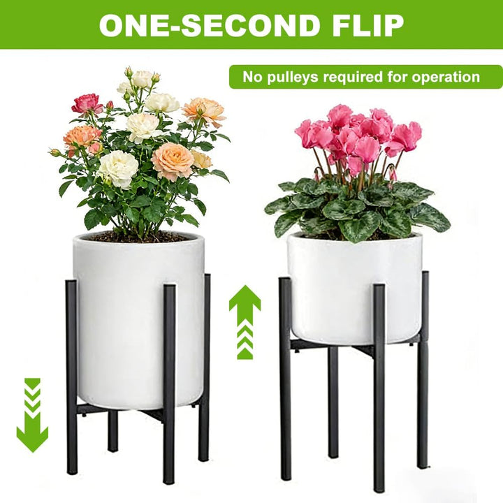 Blumenständer Metall Schwarz Verstellbar mit 4 Rollen, Blumenhocker & Pflanzenständer Hoch für Töpfe
