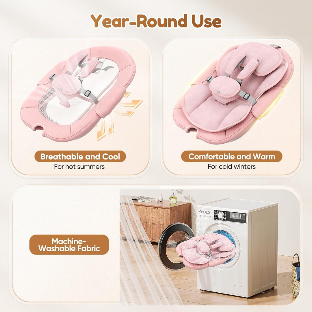 Verstellbare Rückenlehne Babyschaukel, Bluetooth Elektrisch Babywippe Mit Abnehmbares Kissen und Abn