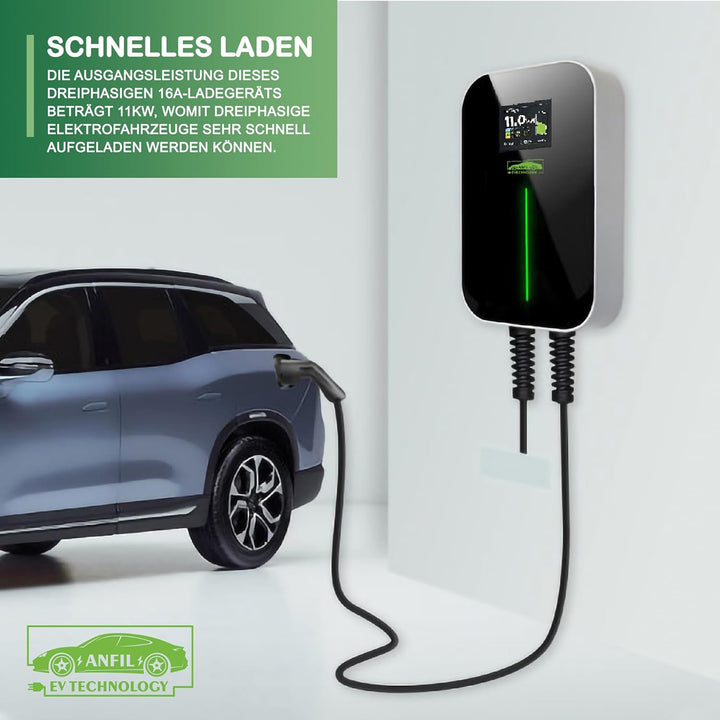 ANFIL Dreiphasen - EV Ladestation - EU-Standard-Ladegerät, IEC 62196-2 - mit 6,1m Ladekabel Typ 2 St