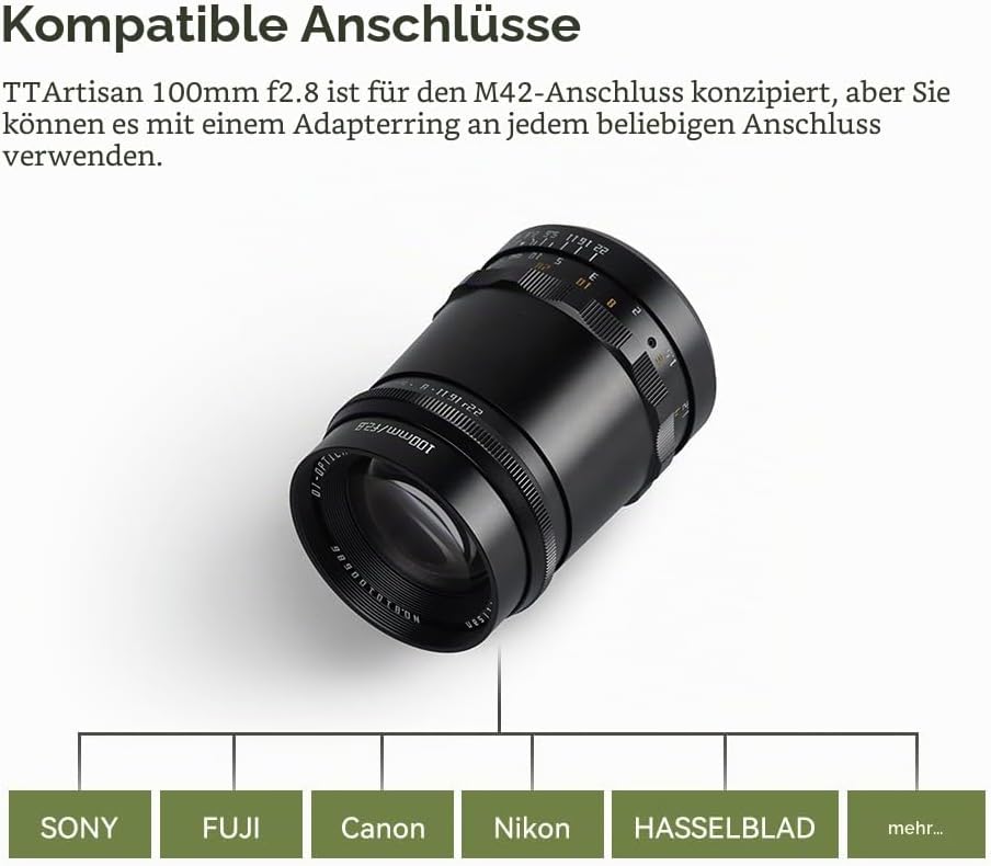 TTartisan 100mm F2.8 Vollformat-Seifenblasen-Bokeh-Objektiv, kompatibel mit M42-Mount-Kameras