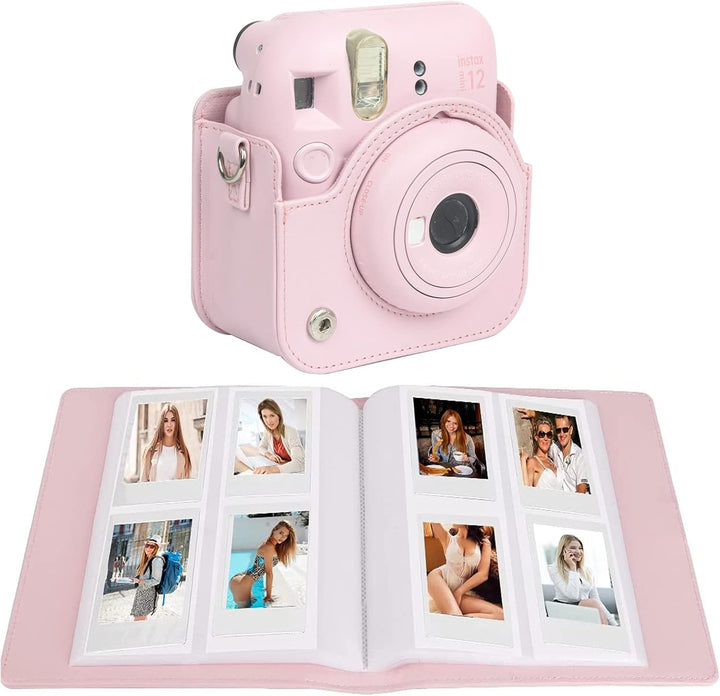 Crefotu Tasche Hülle mit 256 Taschen Fotoalbum für für Fujifilm Instax Mini 12 Sofortbildkamera (Ros
