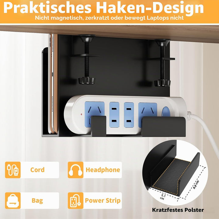ROLIZOE Schreibtisch Seitenaufbewahrung mit Häkchen Laptop Ständer Metall Rutschfest Unter Schreibti