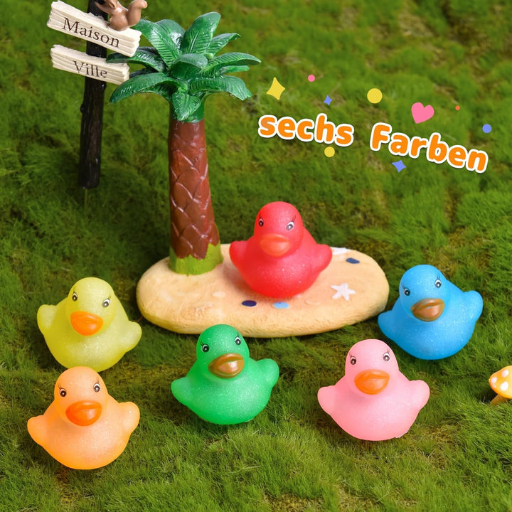 60 Stück Glitzer Badeenten Set – Mini Quietscheente mit Farb-Flash Bunte Gummiente Kinder Badespielz