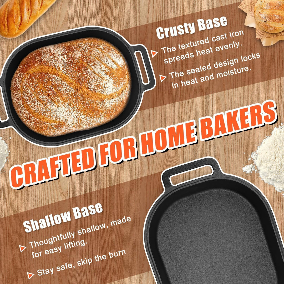 GFTIME Gusseisen Topf 40cm Brot Backen, Brotbackform mit Deckel - Robuste Brotbackform mit Deckel -