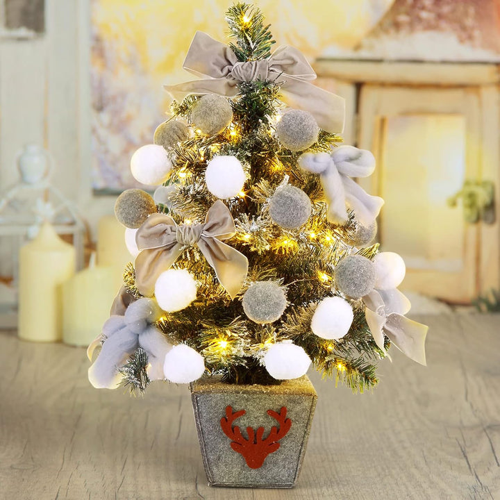 Weihnachtsbaum Künstlich, 60 cm Esstisch Schnee Fallender Weihnachtsbaum mit Weihnachtskugeln, Schle
