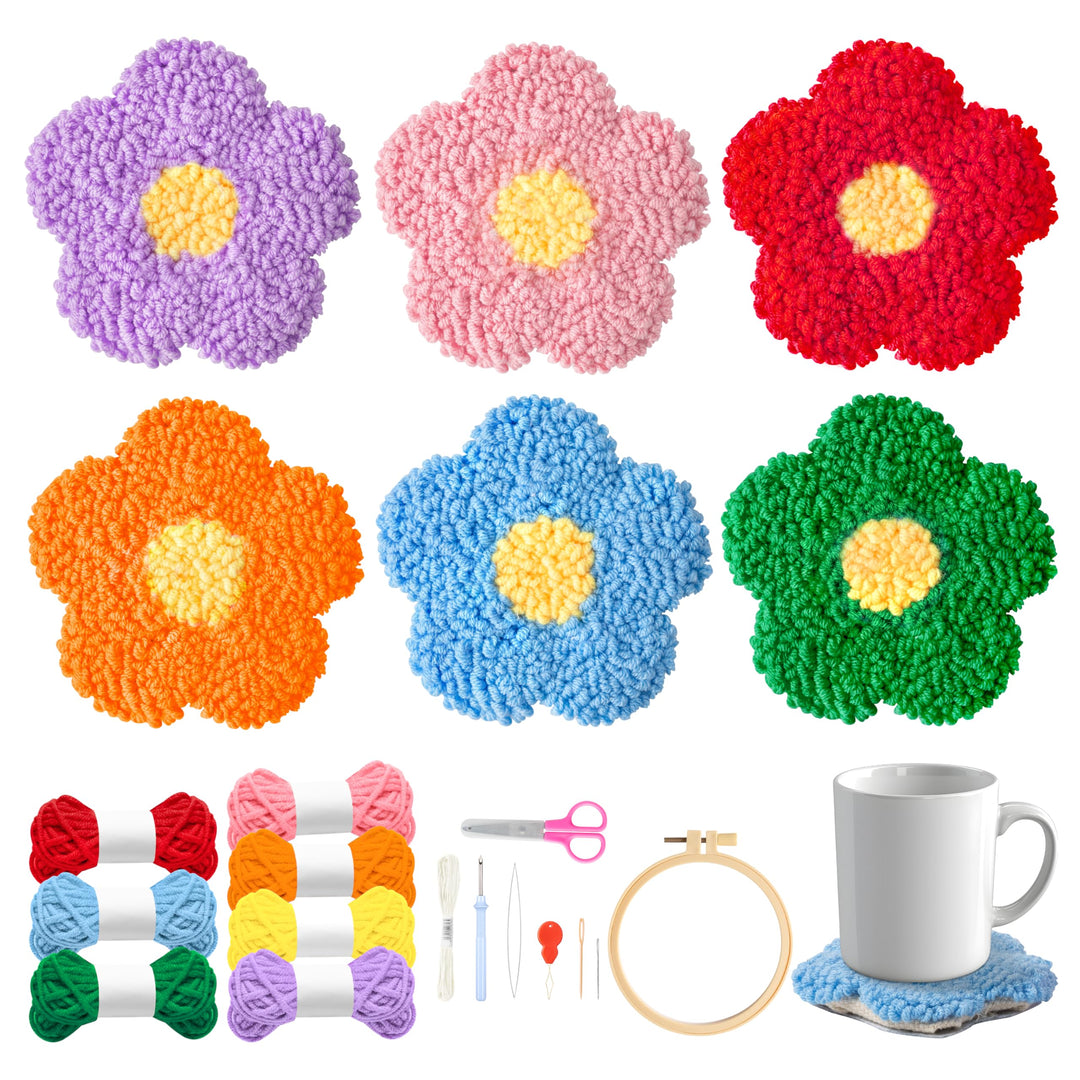 WATINC Punch Needle Untersetzer Kit Blume DIY Handwerk Stickerei Kit Easy Embroidery für Anfänger Co