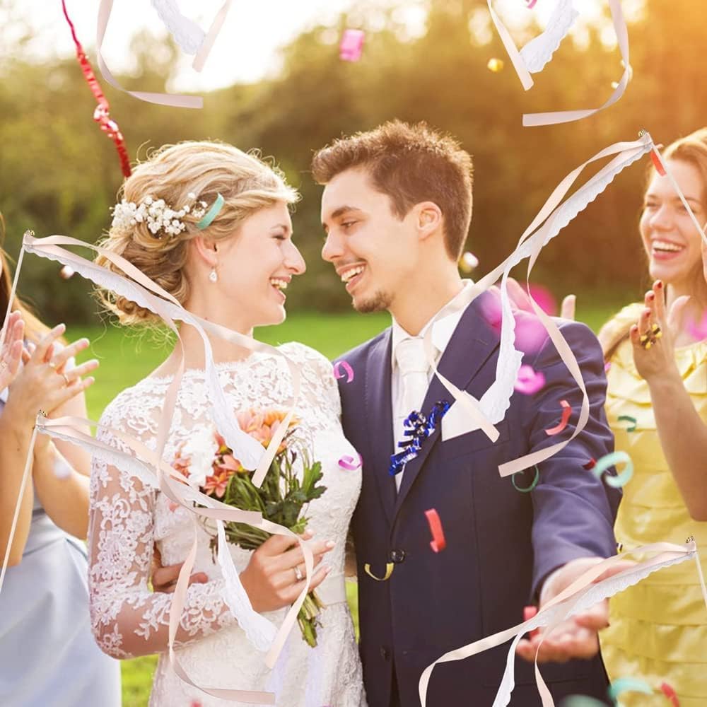 50 Stück Wedding Wands Hochzeit mit Glocke,Zauberstäbe Hochzeit Luftschlangen,Seidenfeenstab,Wedding
