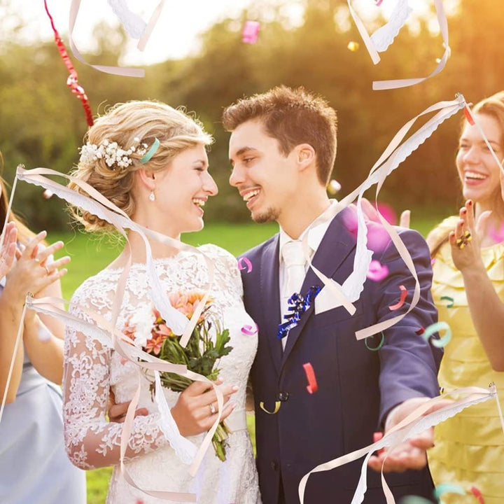 50 Stück Wedding Wands Hochzeit mit Glocke,Zauberstäbe Hochzeit Luftschlangen,Seidenfeenstab,Wedding